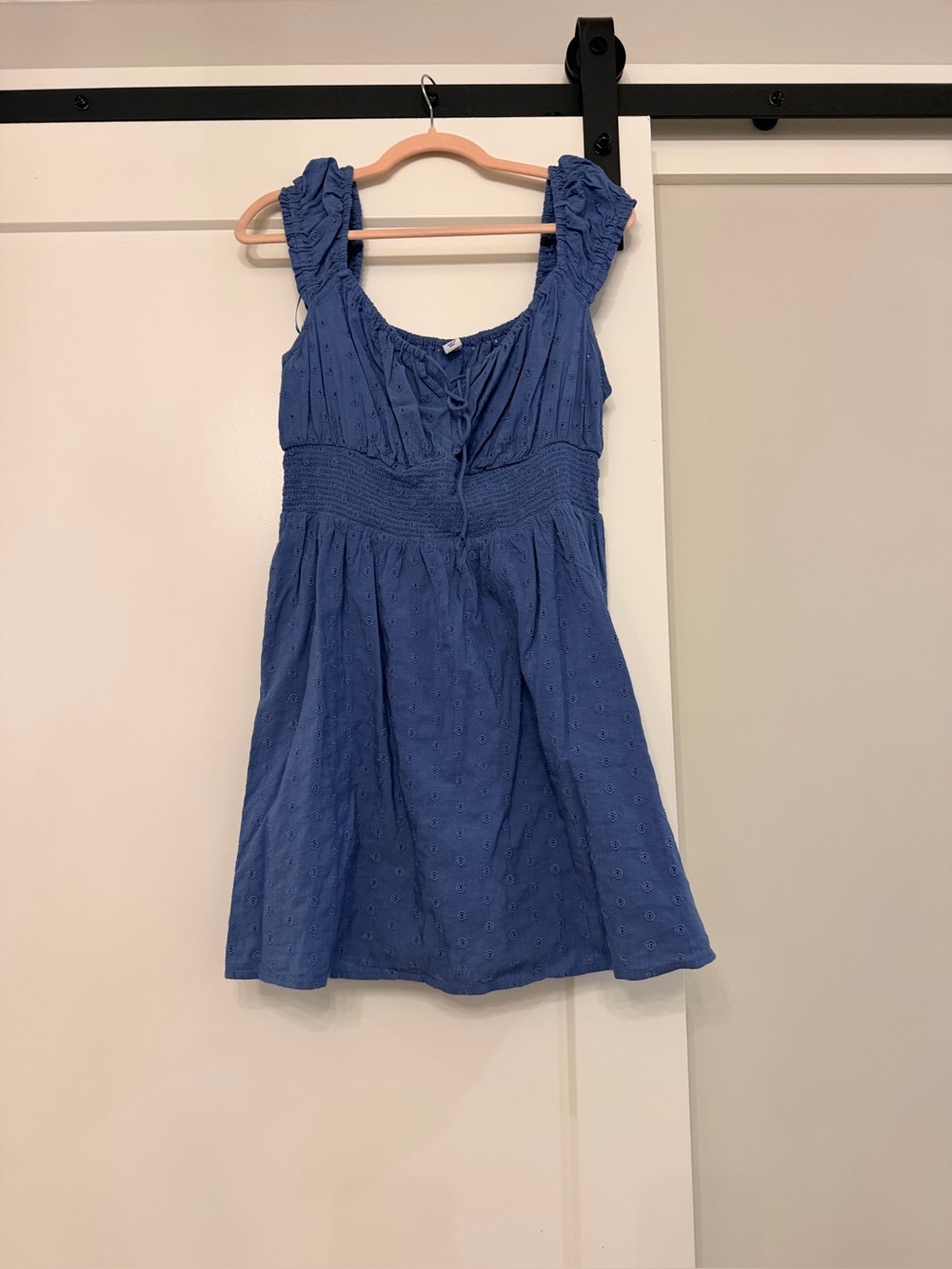 Old Navy Blue Eyelet Sundress with Smocked Waist and Ruffled Straps
